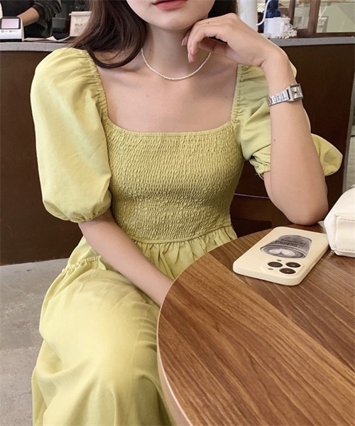 FREE STYLISTS(フリー スタイリスト)の「オフショル スクエアネックシャーリング2WAY ワンピース(ワンピース・レディース・黄緑系/ブルー・FREE)」の8枚目の写真