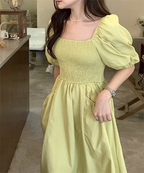FREE STYLISTS(フリー スタイリスト)の「オフショル スクエアネックシャーリング2WAY ワンピース(ワンピース・レディース・黄緑系/ブルー・FREE)」の7枚目の写真