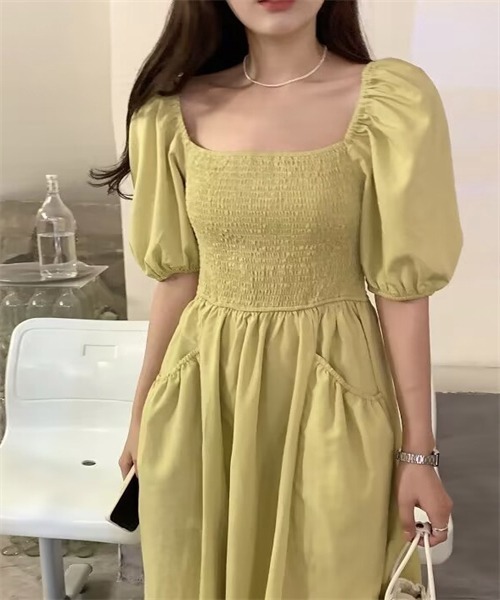FREE STYLISTS(フリー スタイリスト)の「オフショル スクエアネックシャーリング2WAY ワンピース(ワンピース・レディース・黄緑系/ブルー・FREE)」の6枚目の写真