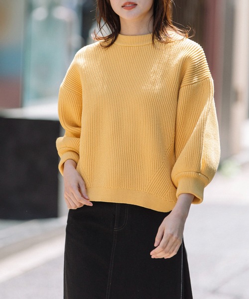 Munich（ミューニック）の「両畦編みニットパフスリーブプルオーバー（ニット/セーター・レディース・ブラック/カーキ/イエロー/ブルー・FREE）」の9枚目の写真