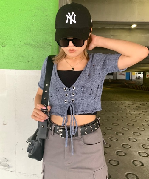 SHAGGIE（シャギー）の「3WAYダメージ加工レースアップニット（ニット/セーター・レディース・ブラック/ナチュラル/ネイビー・FREE）」の21枚目の写真