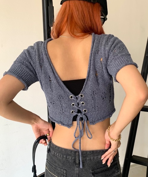 SHAGGIE（シャギー）の「3WAYダメージ加工レースアップニット（ニット/セーター・レディース・ブラック/ナチュラル/ネイビー・FREE）」の17枚目の写真