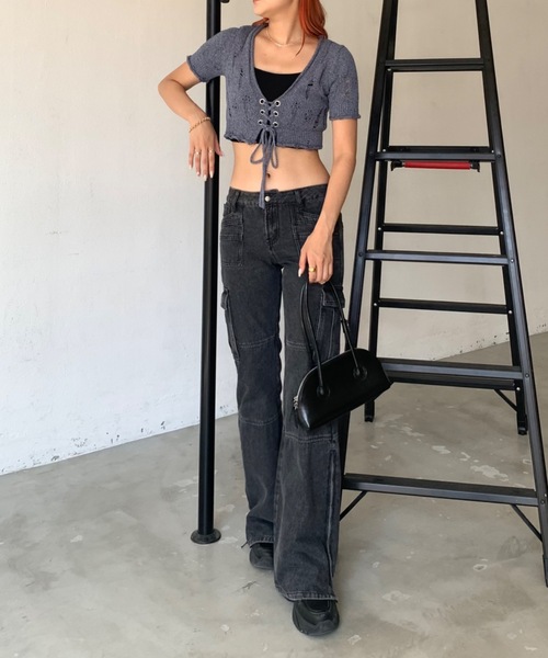 SHAGGIE（シャギー）の「3WAYダメージ加工レースアップニット（ニット/セーター・レディース・ブラック/ナチュラル/ネイビー・FREE）」の19枚目の写真