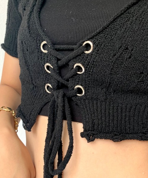 SHAGGIE（シャギー）の「3WAYダメージ加工レースアップニット（ニット/セーター・レディース・ブラック/ナチュラル/ネイビー・FREE）」の14枚目の写真