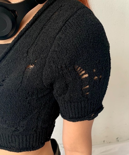 SHAGGIE（シャギー）の「3WAYダメージ加工レースアップニット（ニット/セーター・レディース・ブラック/ナチュラル/ネイビー・FREE）」の15枚目の写真