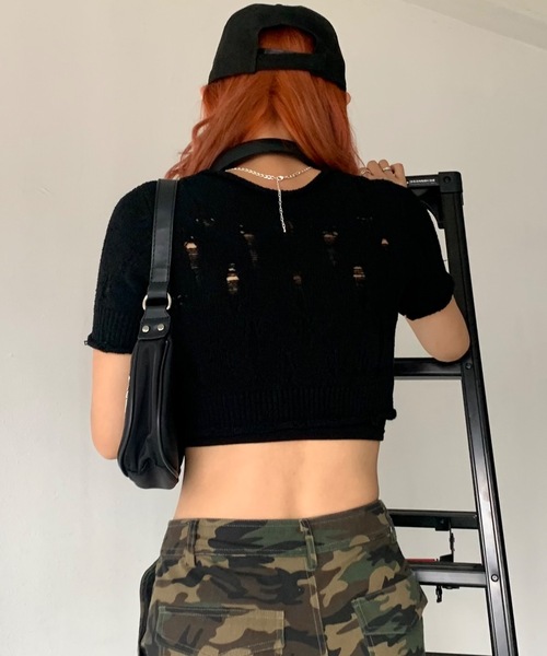 SHAGGIE（シャギー）の「3WAYダメージ加工レースアップニット（ニット/セーター・レディース・ブラック/ナチュラル/ネイビー・FREE）」の16枚目の写真