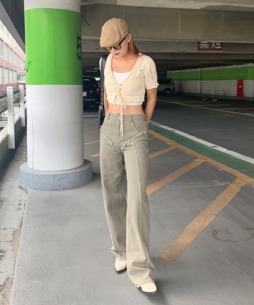 SHAGGIE（シャギー）の「3WAYダメージ加工レースアップニット（ニット/セーター・レディース・ブラック/ナチュラル/ネイビー・FREE）」の8枚目の写真