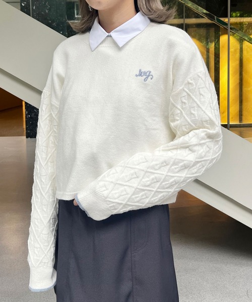 179/WG（イチナナキュウダブルジー）の「ダイヤ柄ニットプルオーバー（ニット/セーター・レディース・ベージュ/サックスブルー/オフホワイト・FREE）」の22枚目の写真