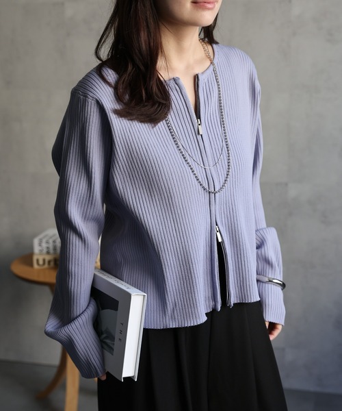 ap retro（アプレトロ）の「Wジップリブニットカーディガン（ニット/セーター・レディース・ブルー/チャコールグレー/ブラック/イエロー/グレイッシュベージュ/イエロー系その他/アイボリー/ブルー系その他・FREE）」の6枚目の写真