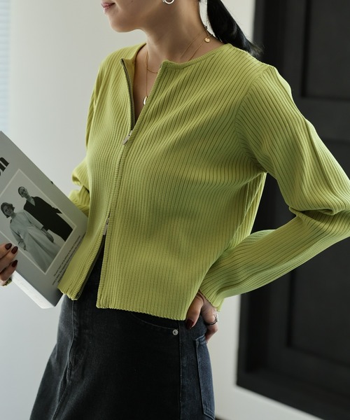 ap retro（アプレトロ）の「Wジップリブニットカーディガン（ニット/セーター・レディース・ブルー/チャコールグレー/ブラック/イエロー/グレイッシュベージュ/イエロー系その他/アイボリー/ブルー系その他・FREE）」の7枚目の写真