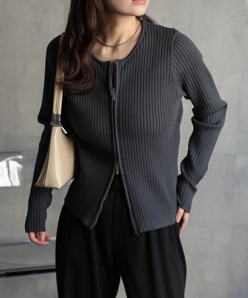 セール】Wジップリブニットカーディガン（ニット/セーター）｜ap retro