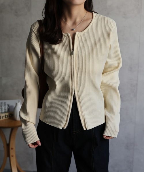 セール】Wジップリブニットカーディガン（ニット/セーター）｜ap retro