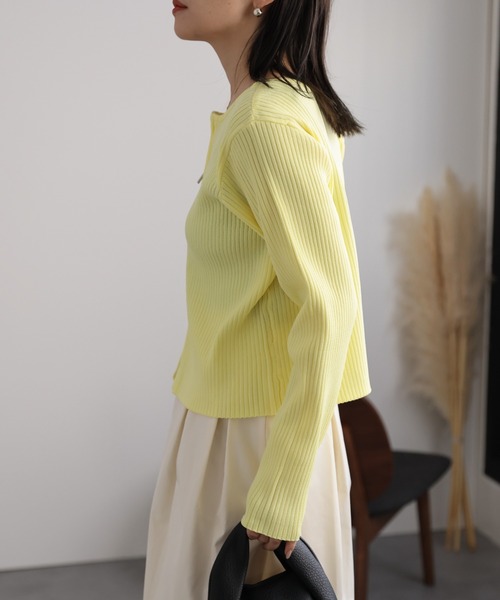 ap retro（アプレトロ）の「Wジップリブニットカーディガン（ニット/セーター・レディース・ブルー/チャコールグレー/ブラック/イエロー/グレイッシュベージュ/イエロー系その他/アイボリー/ブルー系その他・FREE）」の10枚目の写真