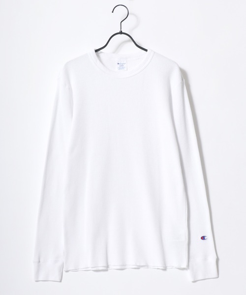 Champion（チャンピオン）の「Champion/チャンピオン コットンUSA ワッフル 無地 ロゴ ワンポイント刺繍 ロングスリーブTシャツ（Tシャツ/カットソー・メンズ・オリーブ/ブラック/グレー/ネイビー/ホワイト・L/M/XL）」の6枚目の写真