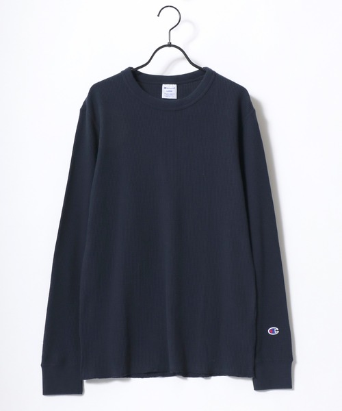 Champion（チャンピオン）の「Champion/チャンピオン コットンUSA ワッフル 無地 ロゴ ワンポイント刺繍 ロングスリーブTシャツ（Tシャツ/カットソー・メンズ・オリーブ/ブラック/グレー/ネイビー/ホワイト・L/M/XL）」の10枚目の写真