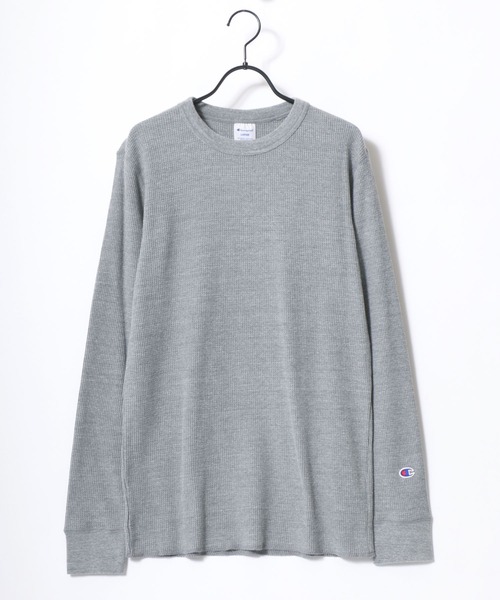 Champion（チャンピオン）の「Champion/チャンピオン コットンUSA ワッフル 無地 ロゴ ワンポイント刺繍 ロングスリーブTシャツ（Tシャツ/カットソー・メンズ・オリーブ/ブラック/グレー/ネイビー/ホワイト・L/M/XL）」の8枚目の写真
