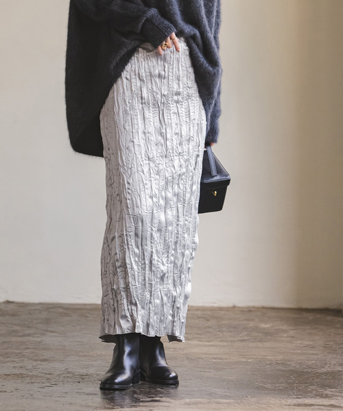 Noble（ノーブル）の「サテンワッシャースカート（スカート・レディース・ライトグレー/サックスブルー・36/38）」の3枚目の写真