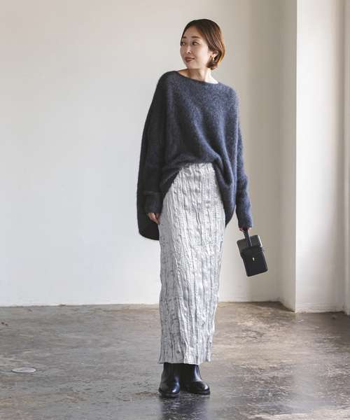 Noble（ノーブル）の「サテンワッシャースカート（スカート・レディース・ライトグレー/サックスブルー・36/38）」の4枚目の写真