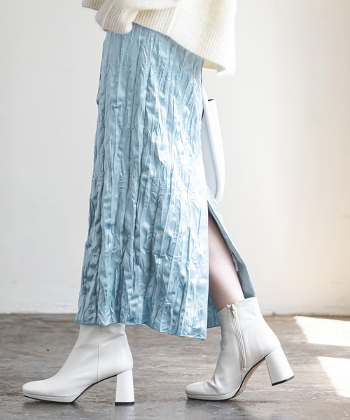 Noble（ノーブル）の「サテンワッシャースカート（スカート・レディース・ライトグレー/サックスブルー・36/38）」の5枚目の写真