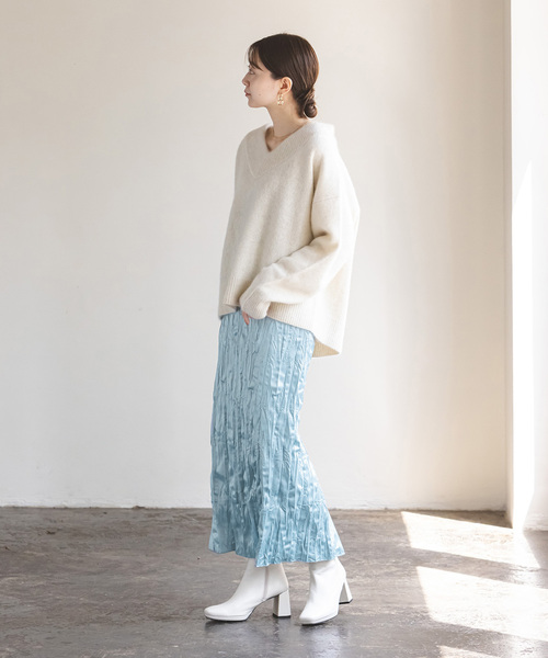 Noble（ノーブル）の「サテンワッシャースカート（スカート・レディース・ライトグレー/サックスブルー・36/38）」の7枚目の写真