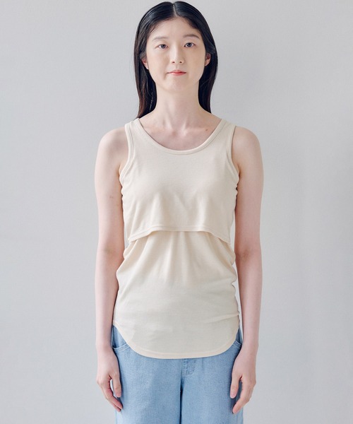 フェリシモMama(フェリシモママ)の「Moredde 見せインナーなのに授乳ができる 胸チラしにくいカップ付きテレコリブタンクトップ(マタニティウェア/グッズ・レディース・ホワイト/ブラック・MEDIUM/LARGE/X-LARGE)」の9枚目の写真