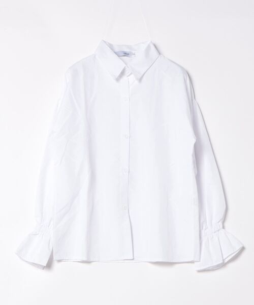 【eLLa】ホワイト フレア裾 長袖シャツ cjfj127239.jpg