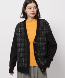 ツィード風チェックVネックカーディガン
