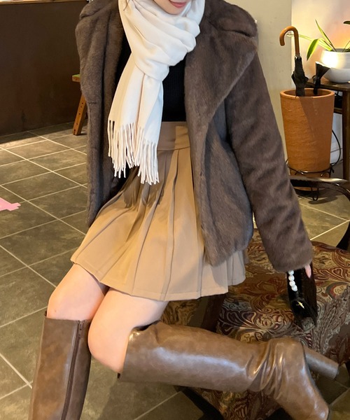 ROYAL PARTY（ロイヤルパーティー）の「ハイウエストプリーツミニスカート（スカート・レディース・ブラック/チェック/ベージュ・FREE）」の4枚目の写真