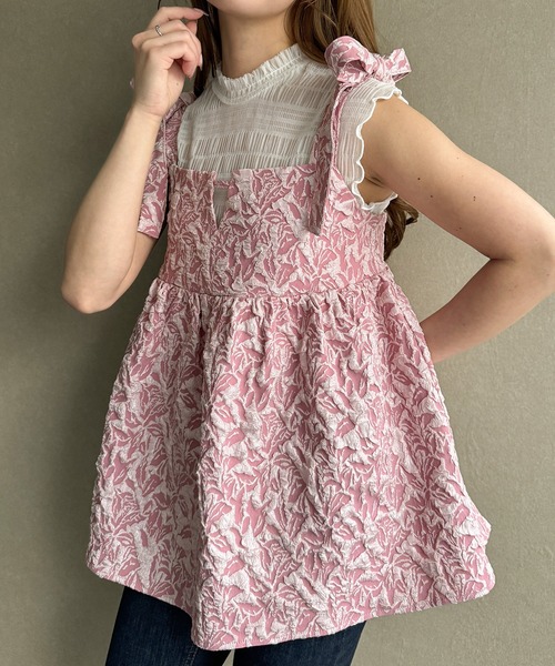 JUNOAH(ジュノア)の「肩リボンジャガードキャミソールビスチェ(キャミソール・レディース・アイボリー/ブラック/ライトグリーン/グレー/ブラウン/ピンク/ブルー/ベージュ・X-LARGE/LARGE/MEDIUM/SMALL)」の8枚目の写真