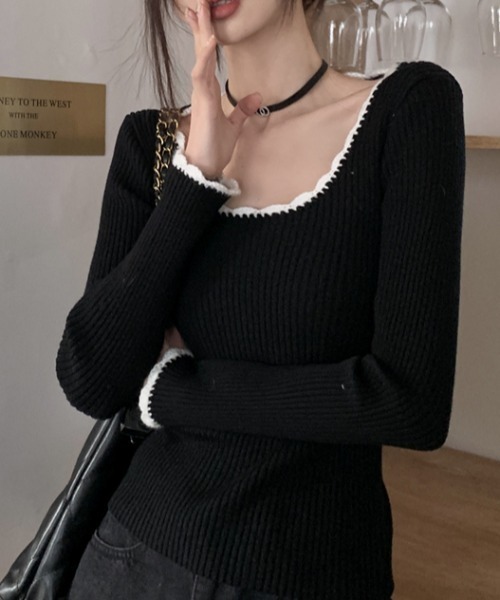 Vipoa(ヴィポア)の「collar race tops(ニット/セーター・レディース・ブラック/グレー・FREE)」の9枚目の写真