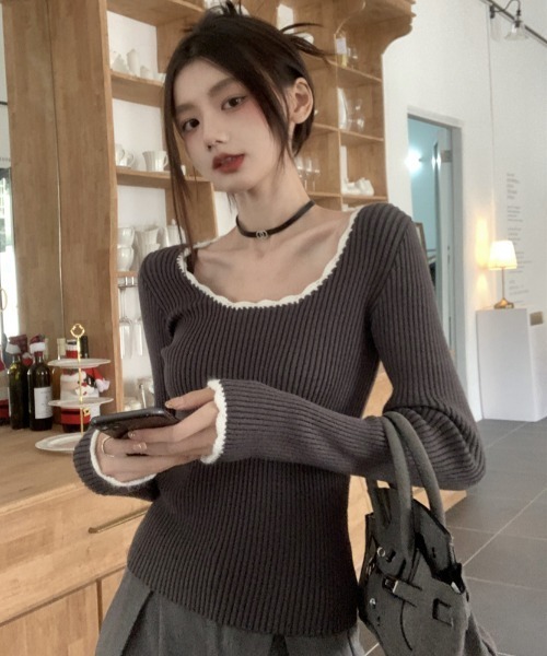 Vipoa(ヴィポア)の「collar race tops(ニット/セーター・レディース・ブラック/グレー・FREE)」の17枚目の写真