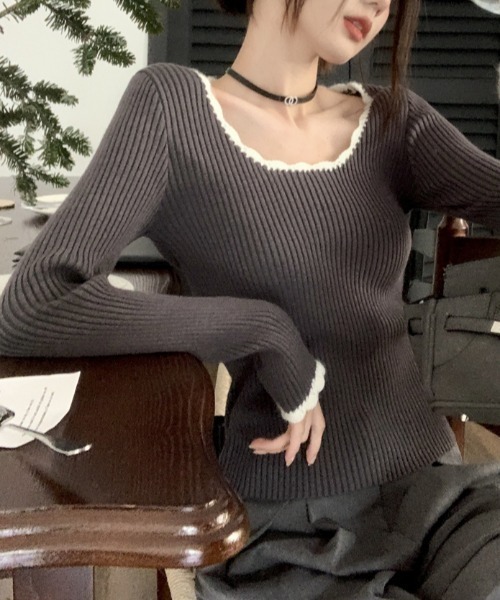 Vipoa(ヴィポア)の「collar race tops(ニット/セーター・レディース・ブラック/グレー・FREE)」の20枚目の写真