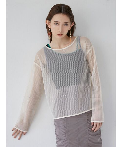 MURUA（ムルーア）の「メッシュシアーカットトップス（Tシャツ/カットソー・レディース・カーキ/ブラック/アイボリー・FREE）」の8枚目の写真