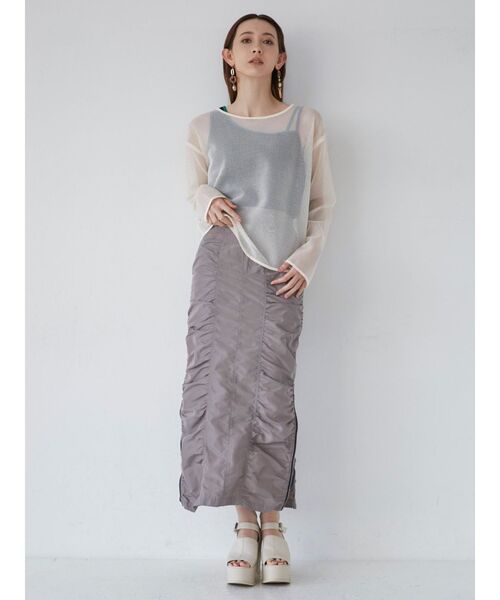 MURUA（ムルーア）の「メッシュシアーカットトップス（Tシャツ/カットソー・レディース・カーキ/ブラック/アイボリー・FREE）」の9枚目の写真