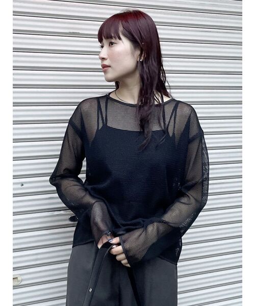 MURUA（ムルーア）の「メッシュシアーカットトップス（Tシャツ/カットソー・レディース・カーキ/ブラック/アイボリー・FREE）」の18枚目の写真