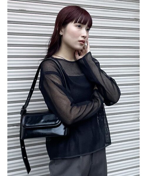 MURUA（ムルーア）の「メッシュシアーカットトップス（Tシャツ/カットソー・レディース・カーキ/ブラック/アイボリー・FREE）」の19枚目の写真