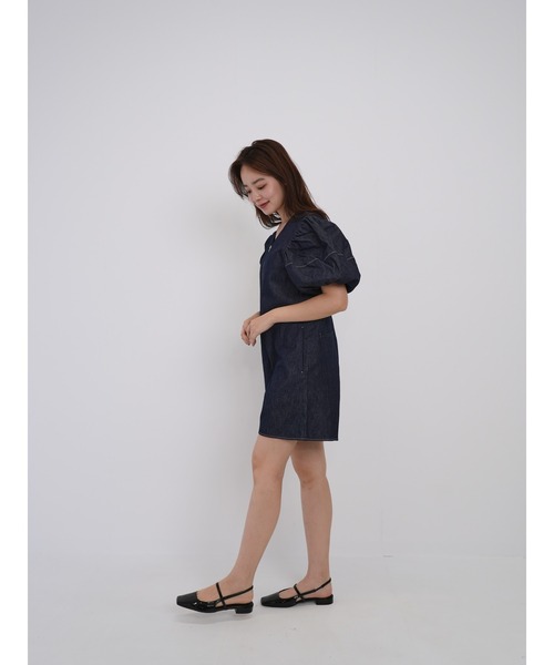 Cla STEllaR(クラステラ)の「デニム スーツ オールインワン ジャンプスーツ コンビネゾン 半袖 ショート ハーフ ジップ(つなぎ/オールインワン・レディース・インディゴブルー・FREE)」の6枚目の写真