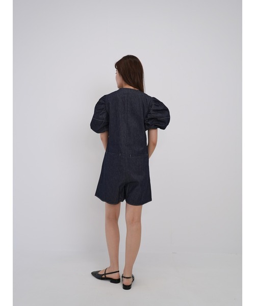 Cla STEllaR(クラステラ)の「デニム スーツ オールインワン ジャンプスーツ コンビネゾン 半袖 ショート ハーフ ジップ(つなぎ/オールインワン・レディース・インディゴブルー・FREE)」の7枚目の写真