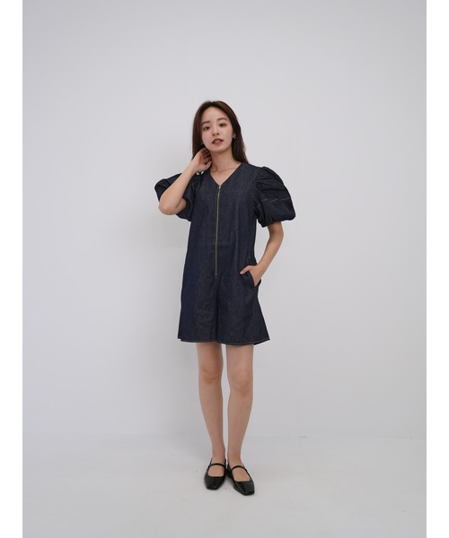 Cla STEllaR(クラステラ)の「デニム スーツ オールインワン ジャンプスーツ コンビネゾン 半袖 ショート ハーフ ジップ(つなぎ/オールインワン・レディース・インディゴブルー・FREE)」の8枚目の写真