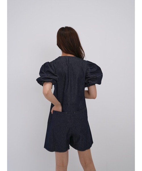 Cla STEllaR(クラステラ)の「デニム スーツ オールインワン ジャンプスーツ コンビネゾン 半袖 ショート ハーフ ジップ(つなぎ/オールインワン・レディース・インディゴブルー・FREE)」の10枚目の写真