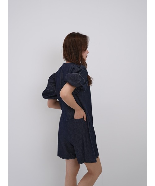 Cla STEllaR(クラステラ)の「デニム スーツ オールインワン ジャンプスーツ コンビネゾン 半袖 ショート ハーフ ジップ(つなぎ/オールインワン・レディース・インディゴブルー・FREE)」の11枚目の写真