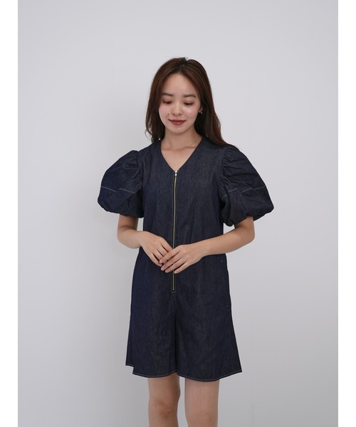 Cla STEllaR(クラステラ)の「デニム スーツ オールインワン ジャンプスーツ コンビネゾン 半袖 ショート ハーフ ジップ(つなぎ/オールインワン・レディース・インディゴブルー・FREE)」の12枚目の写真