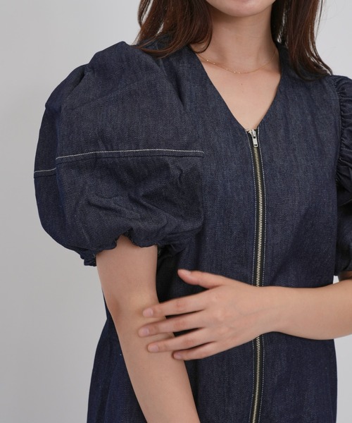 Cla STEllaR(クラステラ)の「デニム スーツ オールインワン ジャンプスーツ コンビネゾン 半袖 ショート ハーフ ジップ(つなぎ/オールインワン・レディース・インディゴブルー・FREE)」の2枚目の写真