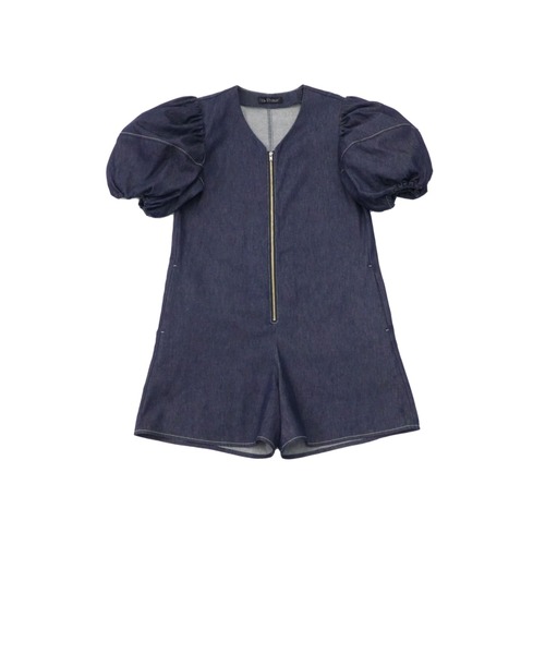 Cla STEllaR(クラステラ)の「デニム スーツ オールインワン ジャンプスーツ コンビネゾン 半袖 ショート ハーフ ジップ(つなぎ/オールインワン・レディース・インディゴブルー・FREE)」の4枚目の写真