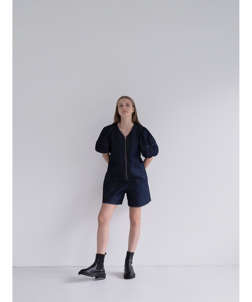 Cla STEllaR(クラステラ)の「デニム スーツ オールインワン ジャンプスーツ コンビネゾン 半袖 ショート ハーフ ジップ(つなぎ/オールインワン・レディース・インディゴブルー・FREE)」の15枚目の写真