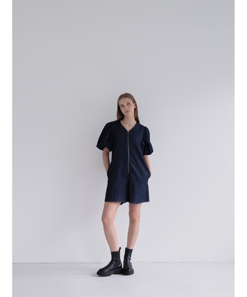 Cla STEllaR(クラステラ)の「デニム スーツ オールインワン ジャンプスーツ コンビネゾン 半袖 ショート ハーフ ジップ(つなぎ/オールインワン・レディース・インディゴブルー・FREE)」の16枚目の写真