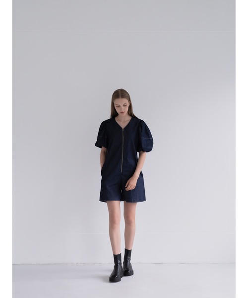 Cla STEllaR(クラステラ)の「デニム スーツ オールインワン ジャンプスーツ コンビネゾン 半袖 ショート ハーフ ジップ(つなぎ/オールインワン・レディース・インディゴブルー・FREE)」の17枚目の写真