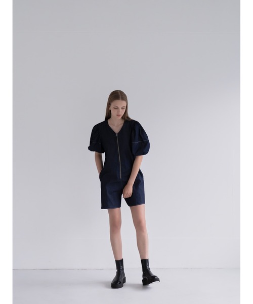 Cla STEllaR(クラステラ)の「デニム スーツ オールインワン ジャンプスーツ コンビネゾン 半袖 ショート ハーフ ジップ(つなぎ/オールインワン・レディース・インディゴブルー・FREE)」の18枚目の写真