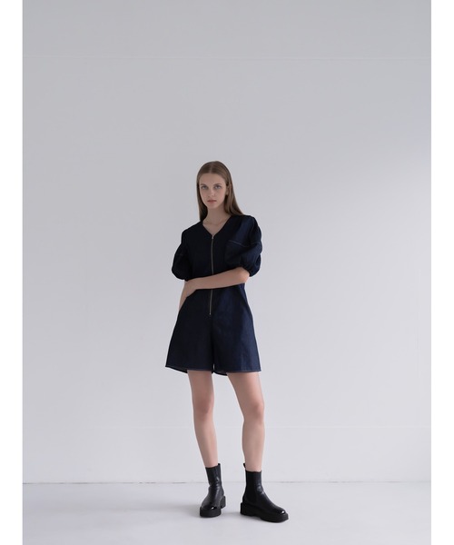 Cla STEllaR(クラステラ)の「デニム スーツ オールインワン ジャンプスーツ コンビネゾン 半袖 ショート ハーフ ジップ(つなぎ/オールインワン・レディース・インディゴブルー・FREE)」の19枚目の写真