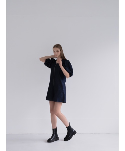 Cla STEllaR(クラステラ)の「デニム スーツ オールインワン ジャンプスーツ コンビネゾン 半袖 ショート ハーフ ジップ(つなぎ/オールインワン・レディース・インディゴブルー・FREE)」の22枚目の写真